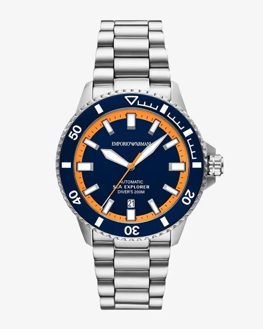 Relógio Empório Armani Sea Explorer Diver Automático Masculino Em Aço Prateado