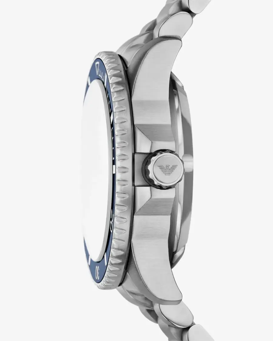 Relógio Empório Armani Sea Explorer Diver Automático Masculino Em Aço Prateado