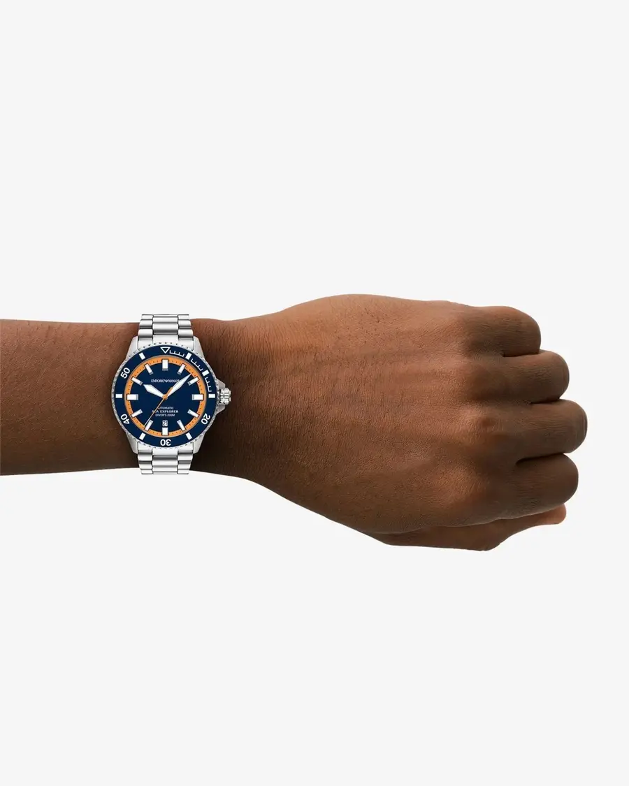 Relógio Empório Armani Sea Explorer Diver Automático Masculino Em Aço Prateado