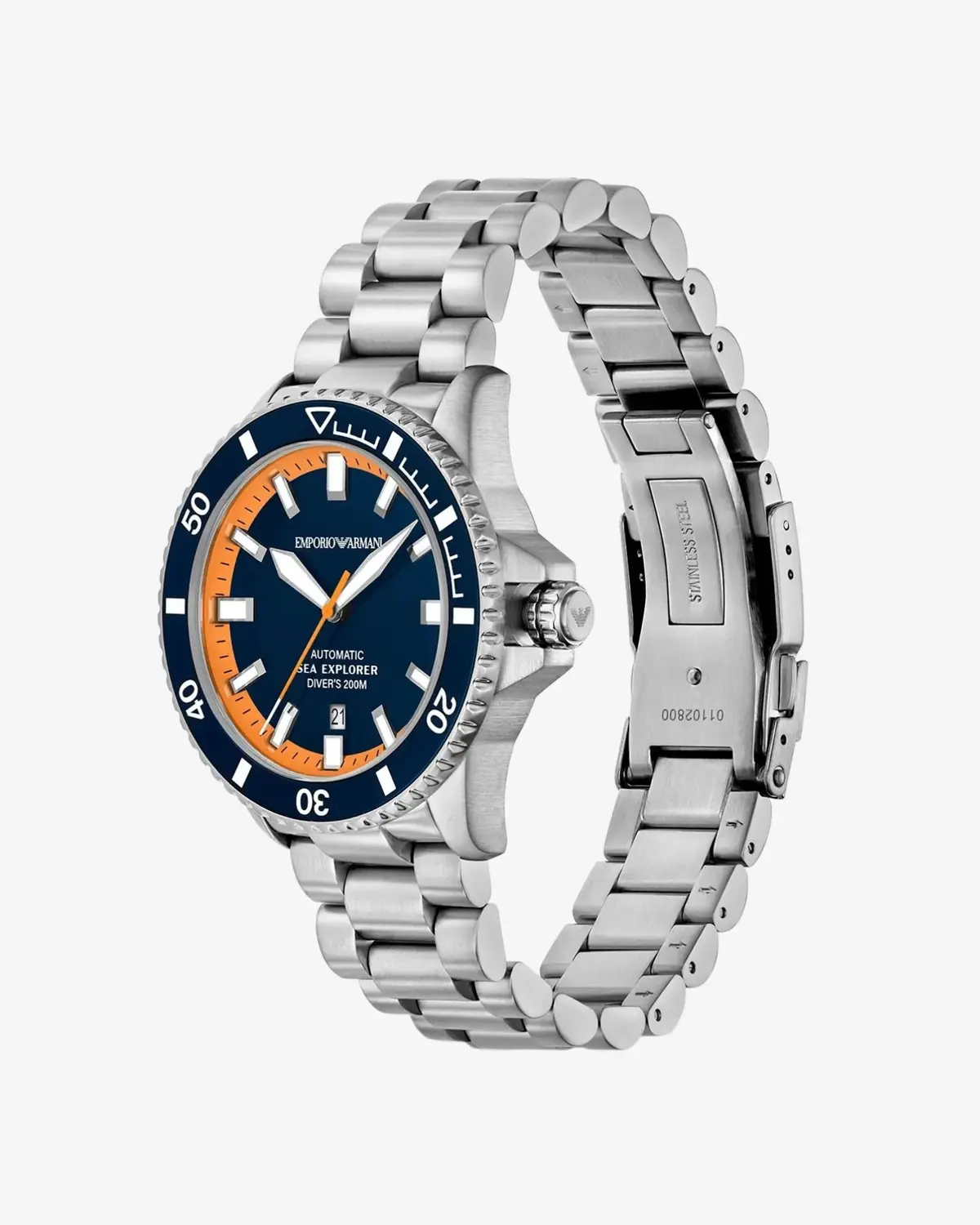 Relógio Empório Armani Sea Explorer Diver Automático Masculino Em Aço Prateado
