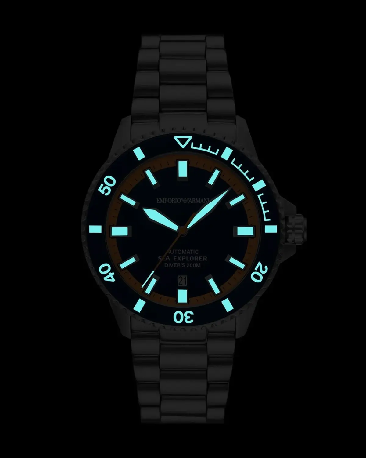 Relógio Empório Armani Sea Explorer Diver Automático Masculino Em Aço Prateado